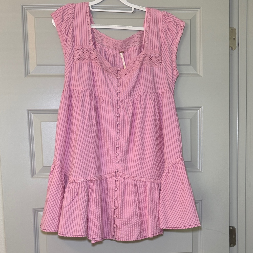 Free People Pink Lace Detail Top